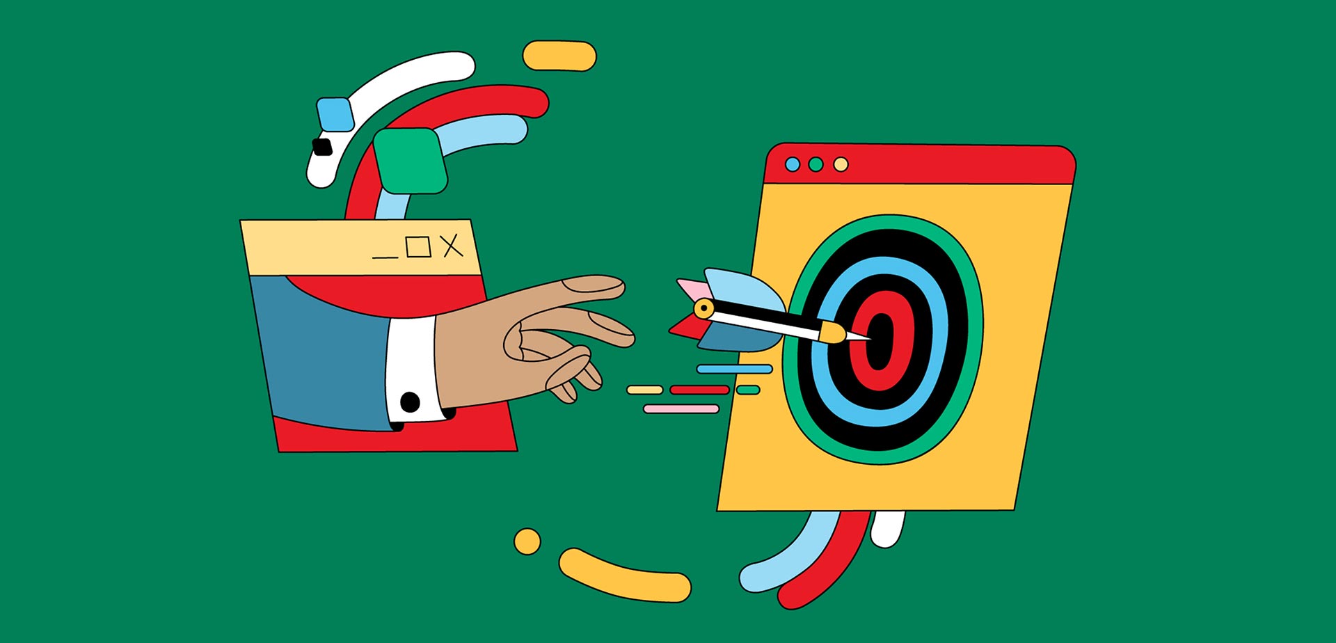 Illustration showing a hand throwing a dart Illustration showing a hand throwing a dart